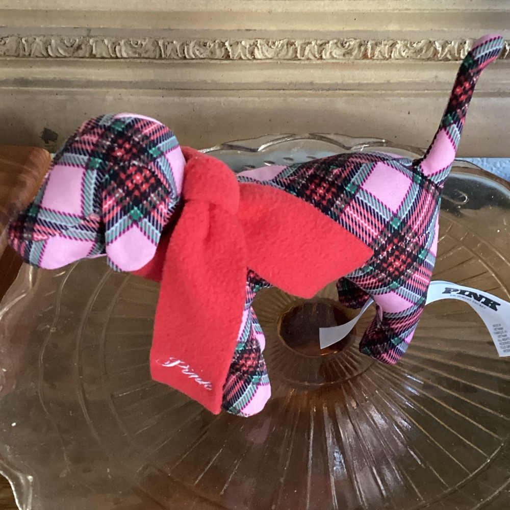 Victoria's Secret PINK Pink Plaid Plush Dog with Red and Green Accents
